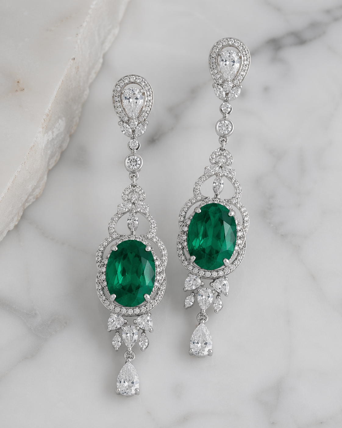 Emerald Chandelier Earrings with Diamond Details