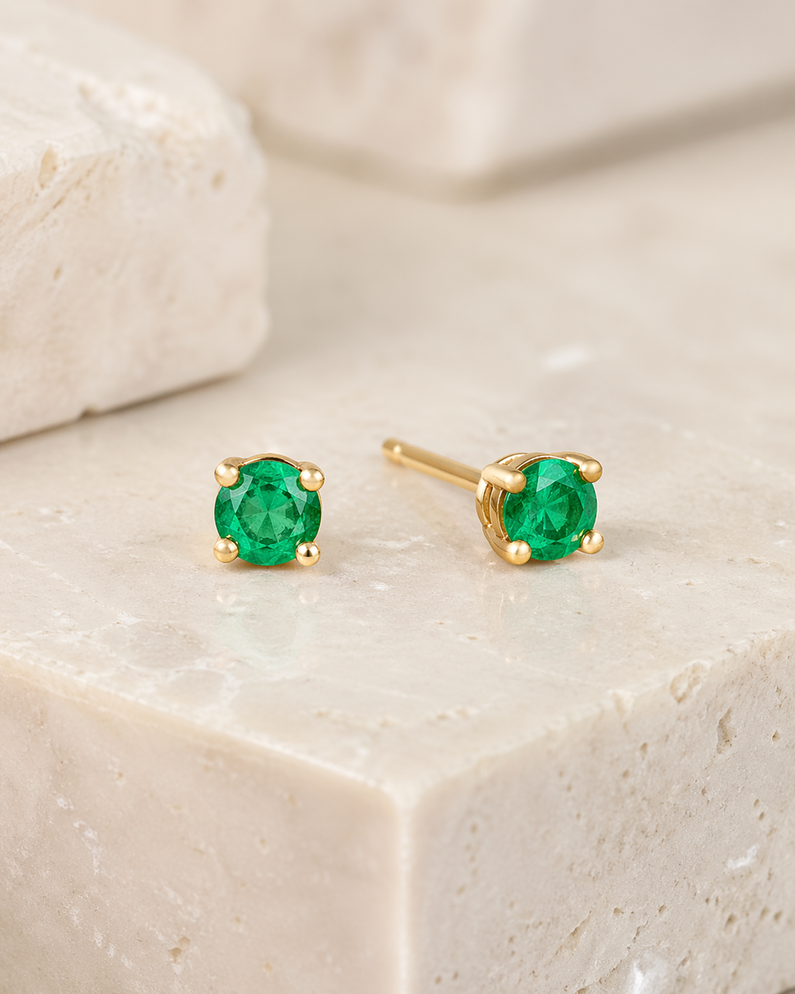 Classic Gold Emerald Stud Earrings