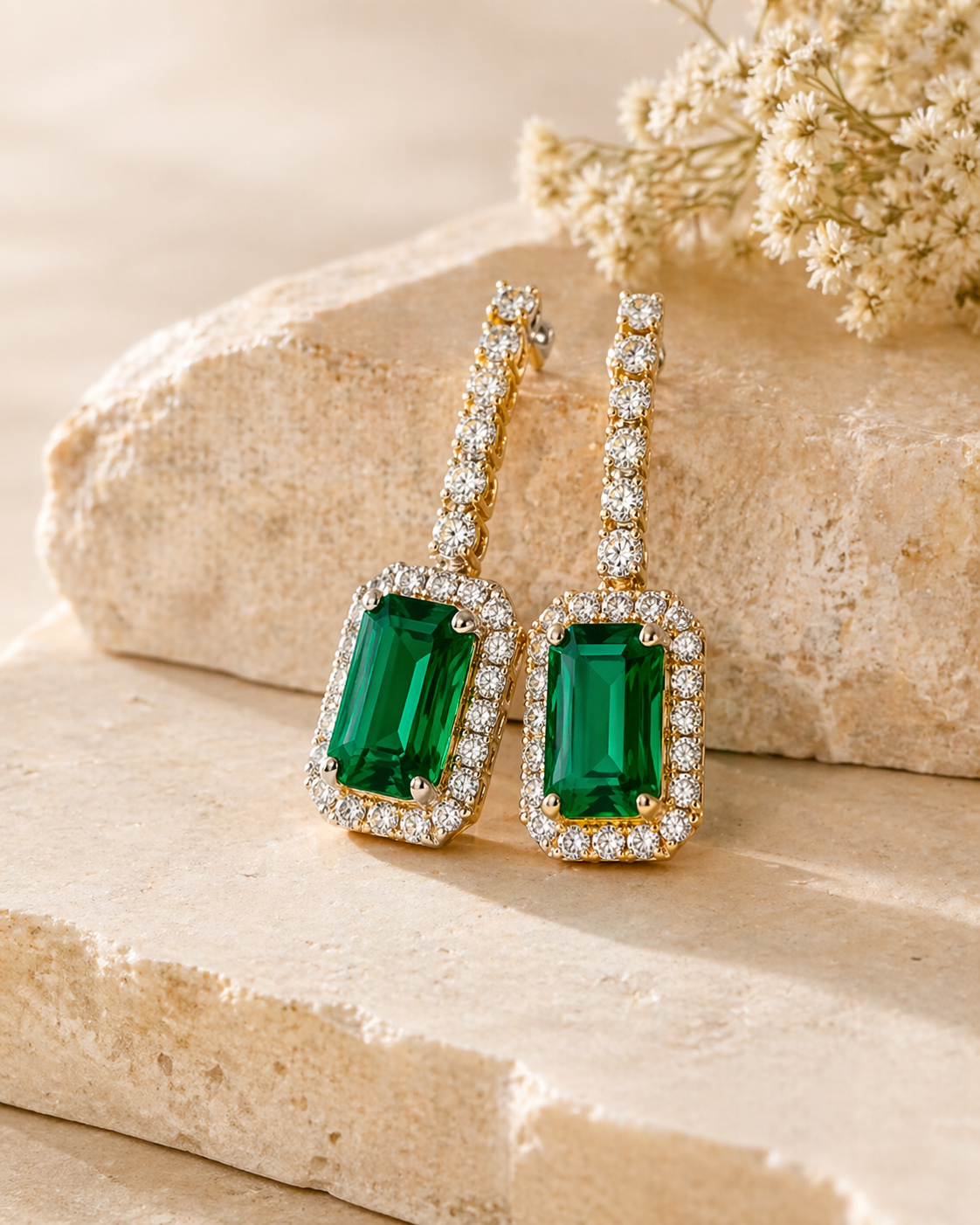Diamond Accent Emerald Drop Earrings