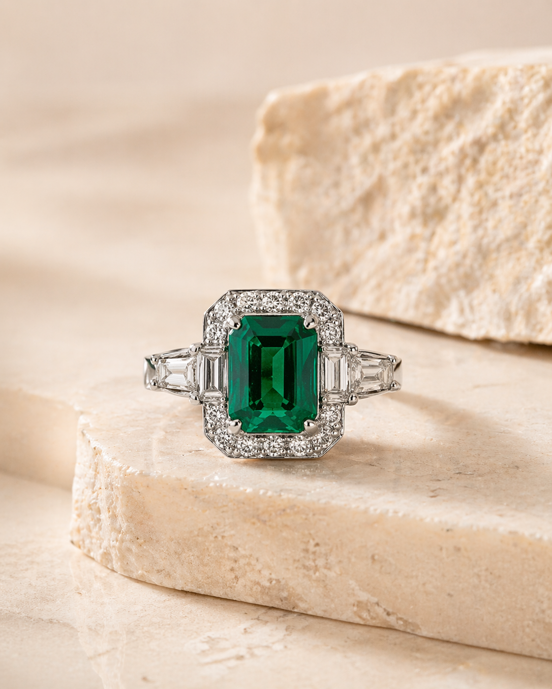 Classic Oval Emerald Ring with Tapered Accents